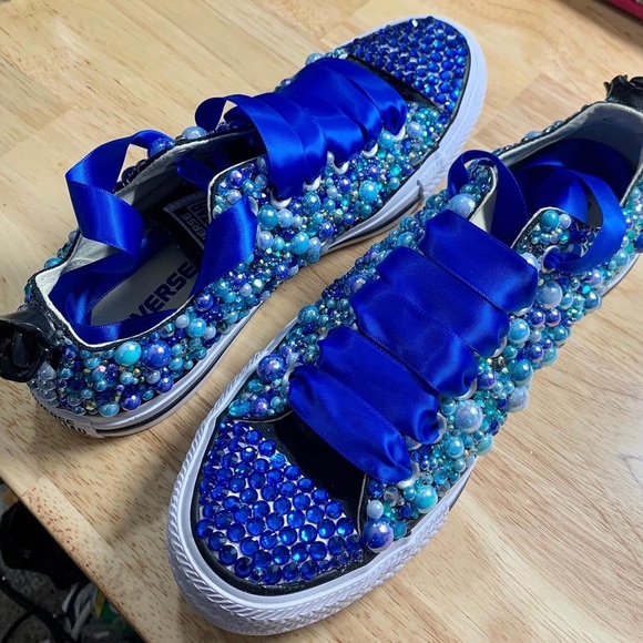 Custom ORDER Converse Pearl And Rhinestone Encrusted Statement Sneakers